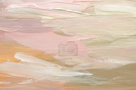 Foto de Arte óleo y acrílico mancha blot pared de pintura de lienzo. Textura abstracta pastel beige, rosa, color dorado mancha pincelada textura fondo. - Imagen libre de derechos