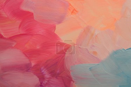 Foto de Arte óleo y acrílico mancha blot pared de pintura de lienzo. Textura abstracta pastel color rosa mancha pincelada textura fondo. - Imagen libre de derechos