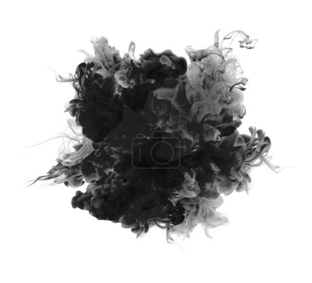 Flux de fumée encre aquarelle noire tache sur fond blanc.