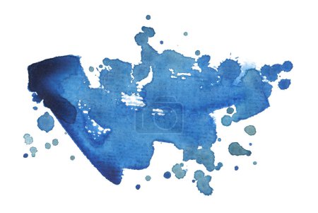 Téléchargez les photos : Encre aquarelle tache dessinée à la main. Teinture de texture de papier de couleur bleue humide sur fond blanc. - en image libre de droit