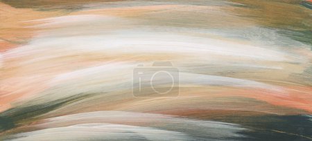Photo for Acrylic hand drawn smear brushstroke beige, brown  blot. Abstract texture color stain painting  horizontal long background. - Royalty Free Image