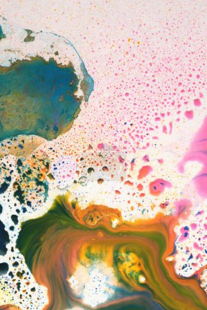 Photo for Ink Watercolor flow blot drops splash. Abstract texture color stain background. - Royalty Free Image