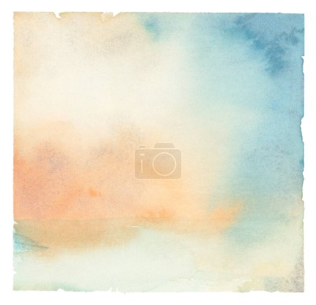 Photo for Ink watercolor hand drawn smoke flow stain blot on wet paper texture background. Beige, blue pastel colors. - Royalty Free Image