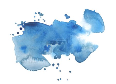 Foto de Tinta acuarela dibujado a mano gotas pintura blot. Mancha de textura de papel de color azul húmedo sobre fondo blanco. - Imagen libre de derechos
