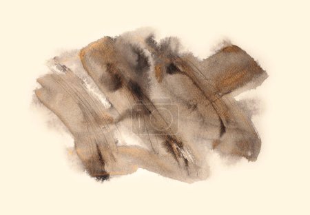 Foto de Beig, oro, tinta marrón y acuarela cepillo de humo trazo mancha mancha sobre papel mojado textura de fondo. - Imagen libre de derechos