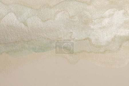 Photo for Ink and watercolor smoke flow stain blot on paper grain texture background. Beige nacre pastel color. - Royalty Free Image