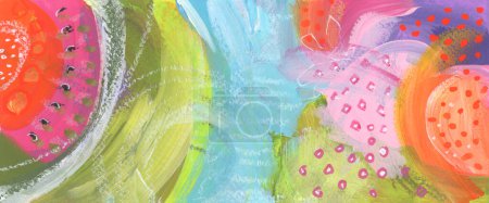 Téléchargez les photos : Aquarelle d'art et peinture acrylique tache de frottis avec crayon, huile pastel ligne gribouillis éléments. Texture abstraite tache de couleur dessinée à la main fond long horizontal. - en image libre de droit