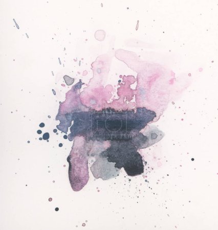 Photo for Black and pink Ink Watercolor flow blot with drops painting splash. Abstract texture color stain background. - Royalty Free Image