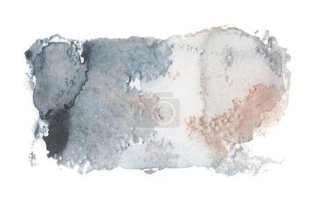 Foto de Tinta Acuarela flujo blot pintura salpicadura. Textura abstracta beige pastel, mancha de color gris sobre fondo blanco. - Imagen libre de derechos