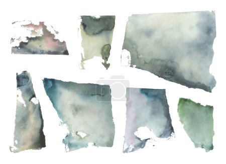 Foto de Tinta Acuarela flujo pintura arte blot. Mancha de color de textura abstracta sobre fondo de papel blanco. Conjunto. - Imagen libre de derechos