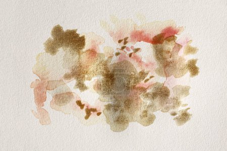 Photo for Black, gold Ink watercolor painting flower blot on beige texture paper background. - Royalty Free Image