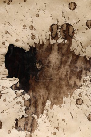 Photo for Black brown Ink watercolor spray blot on beige texture paper background. - Royalty Free Image