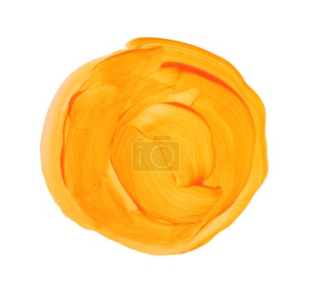 Téléchargez les photos : Art huile et acrylique frottis taches point cercle éléments de peinture. Abstrait jaune, couleur orange dessiné à la main tache texture coup de pinceau sur fond blanc. - en image libre de droit