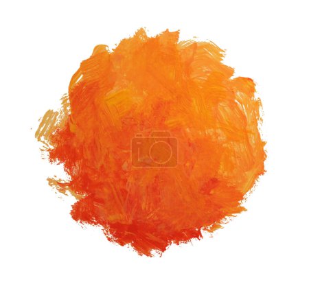 Photo for Art oil and acrylic smear blot dot circle painting elements. Abstract yellow, orange color hand drawn stain brushstroke texture on white background. - Royalty Free Image