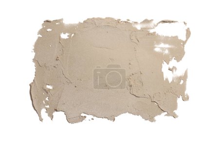 Téléchargez les photos : Huile d'art et peinture à l'acrylique frottis stuc beige tache sur mur blanc. Texture abstraite tache brushstroke relief texture fond - en image libre de droit