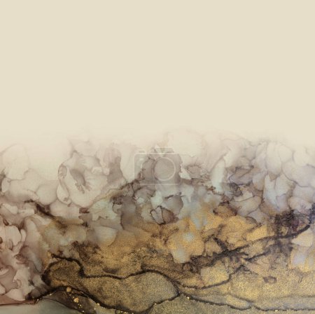 Photo for Art Abstract watercolor painting smoke blots. Beige and gold bronze background. Marble texture. Alcohol ink. - Royalty Free Image