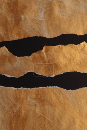 Photo for Gold, bronze and black paper collage paper frame painting wall. Abstract glow texture copy space relief background. - Royalty Free Image