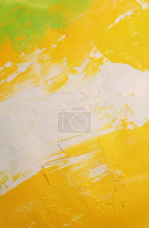 Photo for Art oil and acrylic smear blot canvas painting stucco wall. Abstract texture yellow, beige color stain brushstroke relief grain texture background - Royalty Free Image