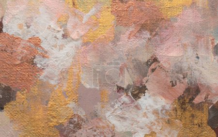 Foto de Arte moderno óleo y acrílico mancha mancha lienzo pintado a mano pared. Textura abstracta oro, bronce, color beige mancha pincelada fondo. - Imagen libre de derechos