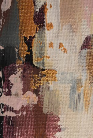 Téléchargez les photos : Art moderne huile et acrylique frottis buvard toile dessin à la main mur de peinture. Texture abstraite or, bronze, couleur beige tache fond de coup de pinceau. - en image libre de droit