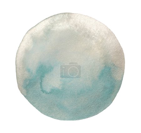 Photo for Silver, blue ink metallic watercolor paper grain texture stain circle blot on white background. - Royalty Free Image