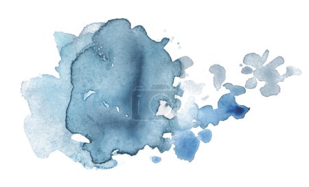 Photo for Ink watercolor hand drawn blot. Wet blue color paper texture stain on white background. - Royalty Free Image
