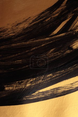 Photo for Wave Black, brown, Gold glitter ink smear brush stroke stain blot glow relief texture wall background. - Royalty Free Image