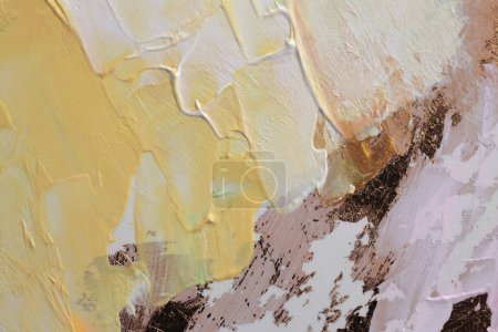 Foto de Textura óleo y acrílico mancha pintura pared. Abstracto oro, amarillo, color blanco mancha pincelada fondo. - Imagen libre de derechos