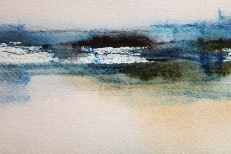 Téléchargez les photos : Art wet watercolor landscape  smear blot painting. Abstract texture color stain brushstroke paper background. - en image libre de droit