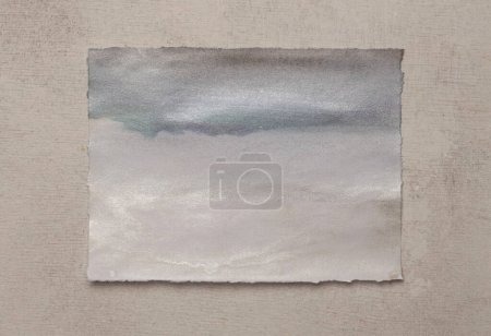 Photo for Beige and nacre silver frame painting paper empty card blank on wood wall. Abstract texture copy space neutral grunge background. - Royalty Free Image