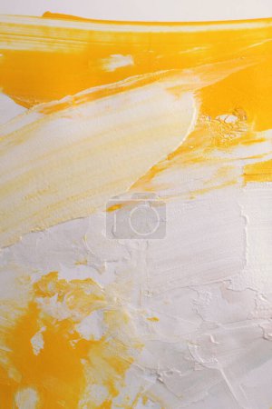 Photo for Art oil and acrylic smear blot canvas painting stucco wall. Abstract texture yellow color stain brushstroke relief texture background - Royalty Free Image