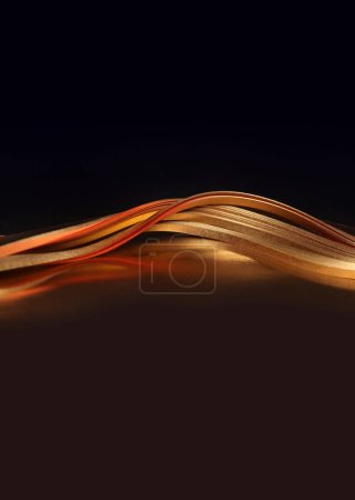 Photo for Abstract glow backgound. Gold (bronze) paper wave line on black reflection light and shadow background. - Royalty Free Image