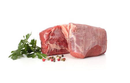Téléchargez les photos : Boeuf cru, côtelette de viande de porc sur blanc. - en image libre de droit