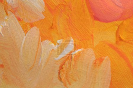 Foto de Arte óleo y acrílico mancha mancha lienzo pintura estuco pared. Textura abstracta color naranja mancha pincelada relieve textura fondo - Imagen libre de derechos