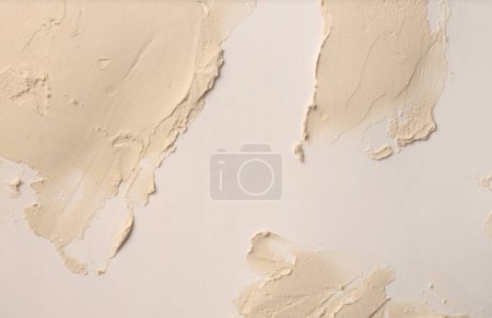 Foto de Arte óleo y acrílico mancha mancha lienzo pintura estuco pared. Abstracto blanco, color beige mancha pincelada modelado arcilla relieve grano textura fondo - Imagen libre de derechos