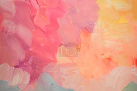 Photo for Art oil and acrylic smear blot canvas painting stucco wall. Abstract texture pink pastel color stain brushstroke relief texture background. - Royalty Free Image