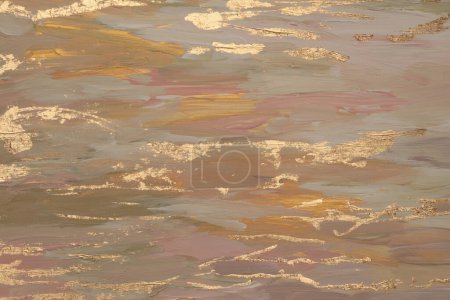 Téléchargez les photos : Art huile et acrylique frottis buvard mur de peinture avec des éléments de ligne d'or. Abstrait beige pastel couleur tache brushstroke texture fond. - en image libre de droit