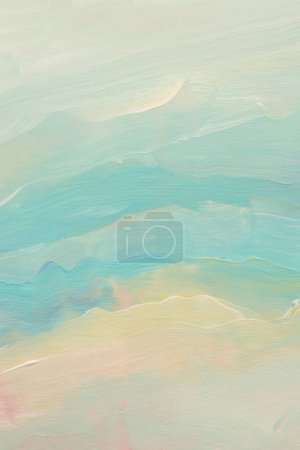 Photo for Art hand drawn watercolor and acrylic wave smear blot canvas painting stucco wall. Abstract texture beige, blue pastel color stain brushstroke relief texture background. - Royalty Free Image