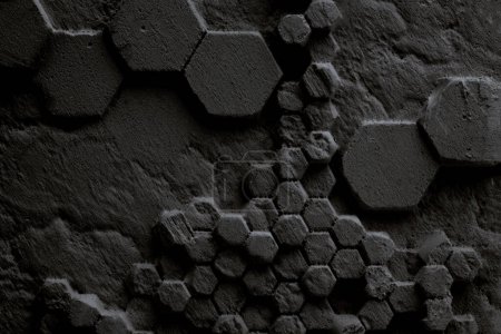 Photo for Black gypsum grunge relief geometric texture wall background. - Royalty Free Image