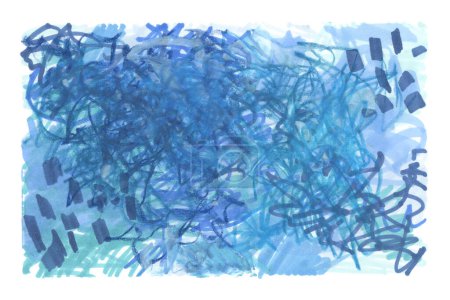 Foto de Azul dibujado a mano garabato trazo línea de eclosión. Pluma, lápiz, pastel textura arte grunge textura sobre fondo blanco. - Imagen libre de derechos