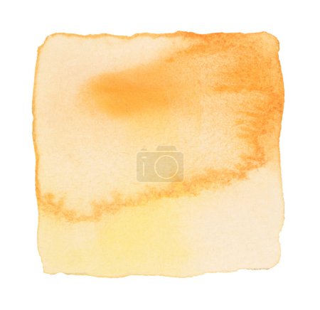 Photo for Ink watercolor hand drawn square stain blot. Wet yellow pastel color paper texture background. - Royalty Free Image