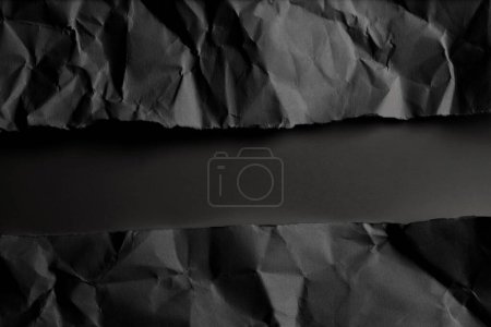 Photo for Crumpled torn craft black paper blank grain texture copy space background. - Royalty Free Image