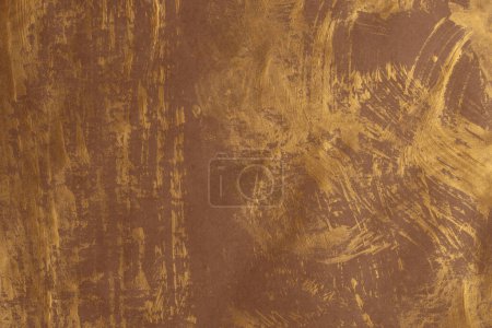 Téléchargez les photos : Art huile et acrylique frottis brushstroke tache peinture mur de papier. Texture abstraite or, bronze, couleur marron tache grain, fond de texture. - en image libre de droit