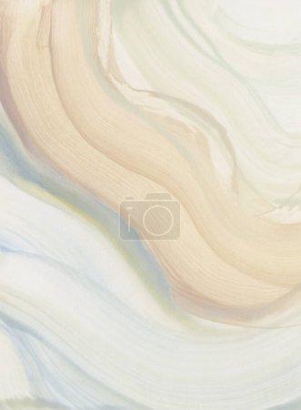 Photo for Art Watercolor and Acrylic hand drawn Wave smear blot painting. Abstract texture neutral beige pastel color stain background. - Royalty Free Image