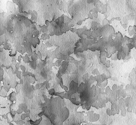 Foto de Tinta acuarela mancha de flujo de humo dibujado a mano mancha sobre fondo de textura de papel húmedo. Colores blanco y negro. - Imagen libre de derechos