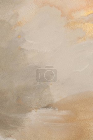 Photo for Beige, gold, ink watercolor smoke flow stain blot on wet paper grain texture background. - Royalty Free Image