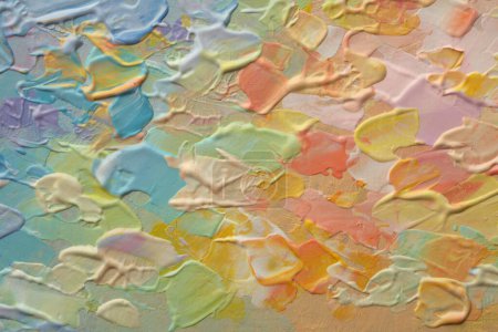 Téléchargez les photos : Art abstrait acrylique et peinture à l'huile buvard toile mur. Pastel palette de couleurs relief couteau coup de pinceau texture fond. - en image libre de droit