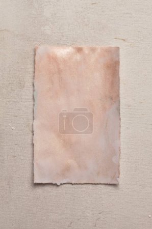 Photo for Beige and nacre gold  frame watercolor  painting paper empty card blank on wood wall. Abstract texture copy space neutral grunge background. - Royalty Free Image
