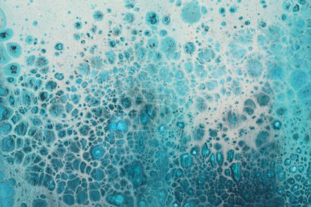 Photo for Abstract flow acrylic and watercolor pour marble painting blot. Color blue, beige, white drop smoke texture background. - Royalty Free Image