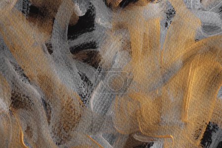 Foto de Tinta metálica de oro mancha de línea de humo de acuarela sobre fondo de textura de grano de papel negro. - Imagen libre de derechos